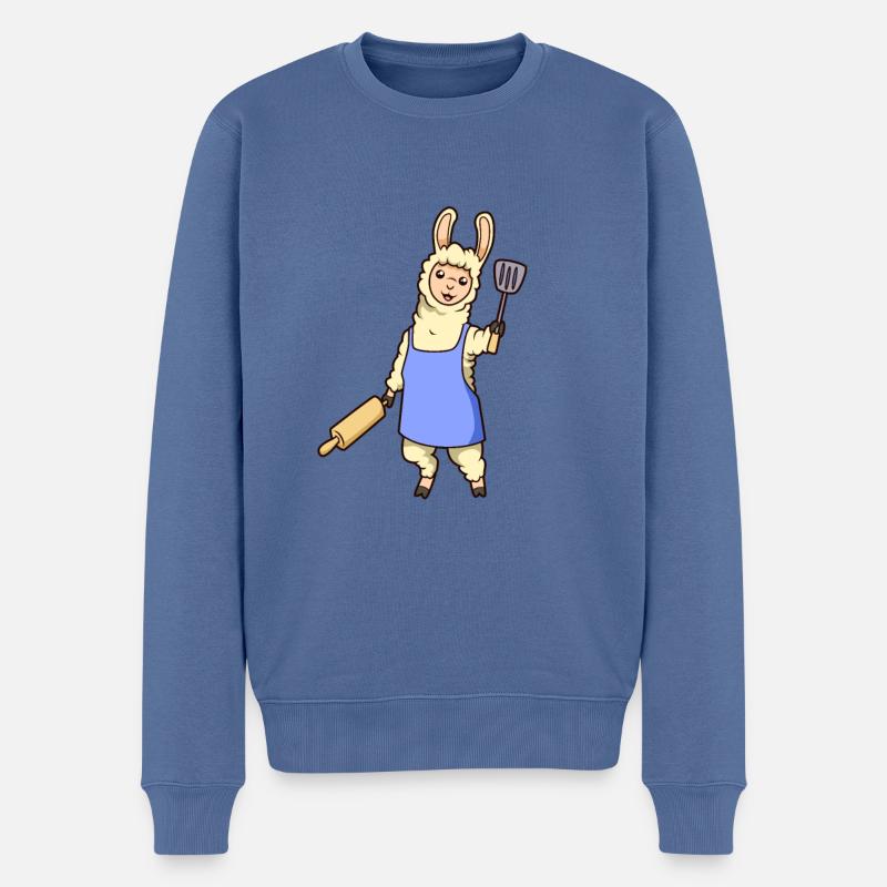 Cartoon Lama Koch - Männer Premium Bio Pullover - Taubenblau