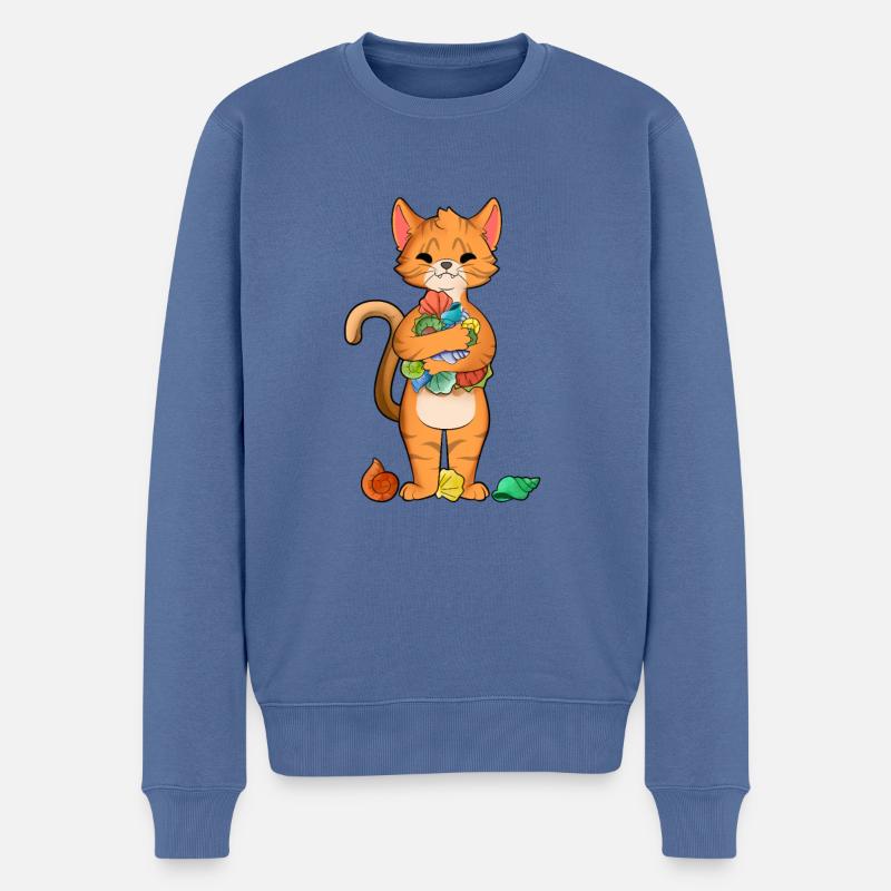 Muschelsammler Katze - Männer Premium Bio Pullover - Taubenblau
