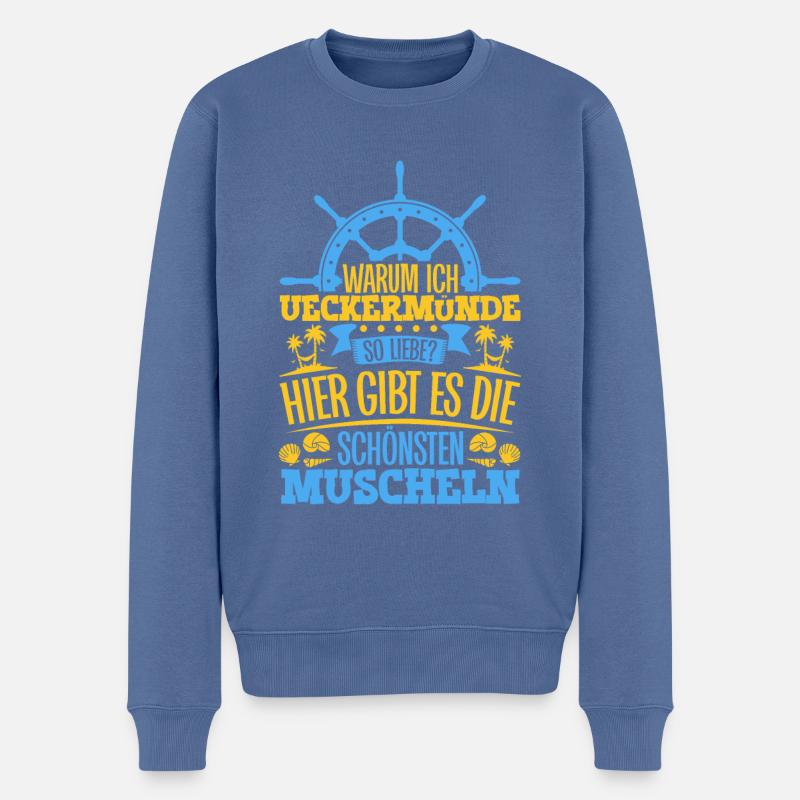 Schöne Muscheln - Warum ich Ueckermünde so liebe - Männer Premium Bio Pullover - Taubenblau