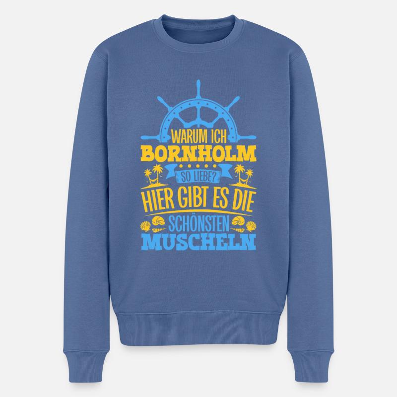 Schöne Muscheln - Warum ich Bornholm so liebe - Männer Premium Bio Pullover - Taubenblau