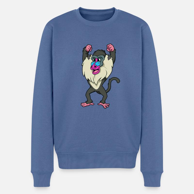 Kawaii Mandrill - Pull Premium bio Homme - bleu pigeon