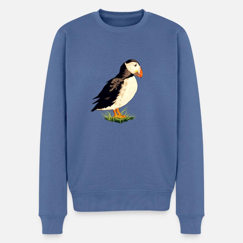 Zeichnung des Papageientaucher - Männer Premium Bio Pullover - Taubenblau