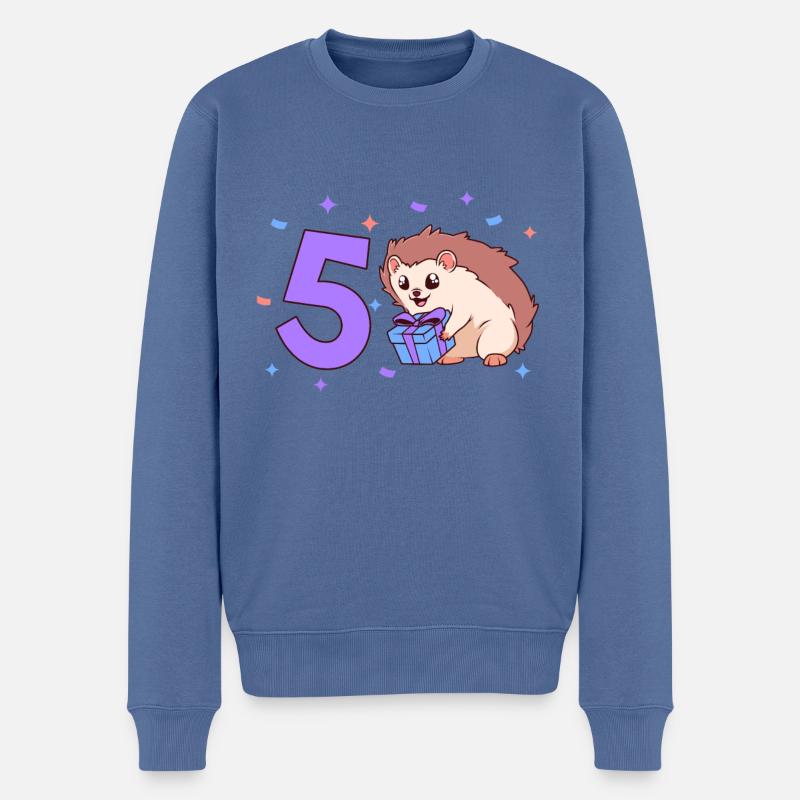 Mit Igel - Kinder Geburtstag 5 Jahre - Männer Premium Bio Pullover - Taubenblau