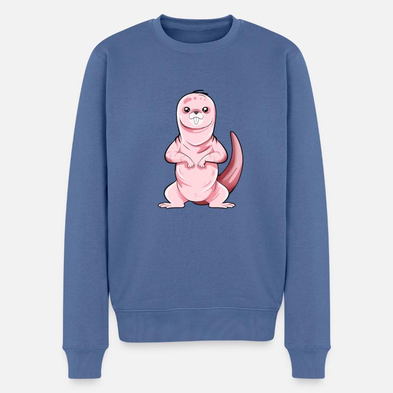 Cartoon Nacktmull - Männer Premium Bio Pullover - Taubenblau