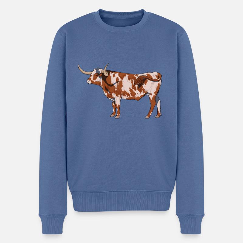 Dessin d’un Texas Longhorn - Pull Premium bio Homme - bleu pigeon