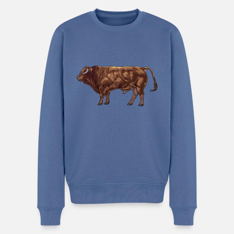 Dessin d’un bœuf limousin - Pull Premium bio Homme - bleu pigeon