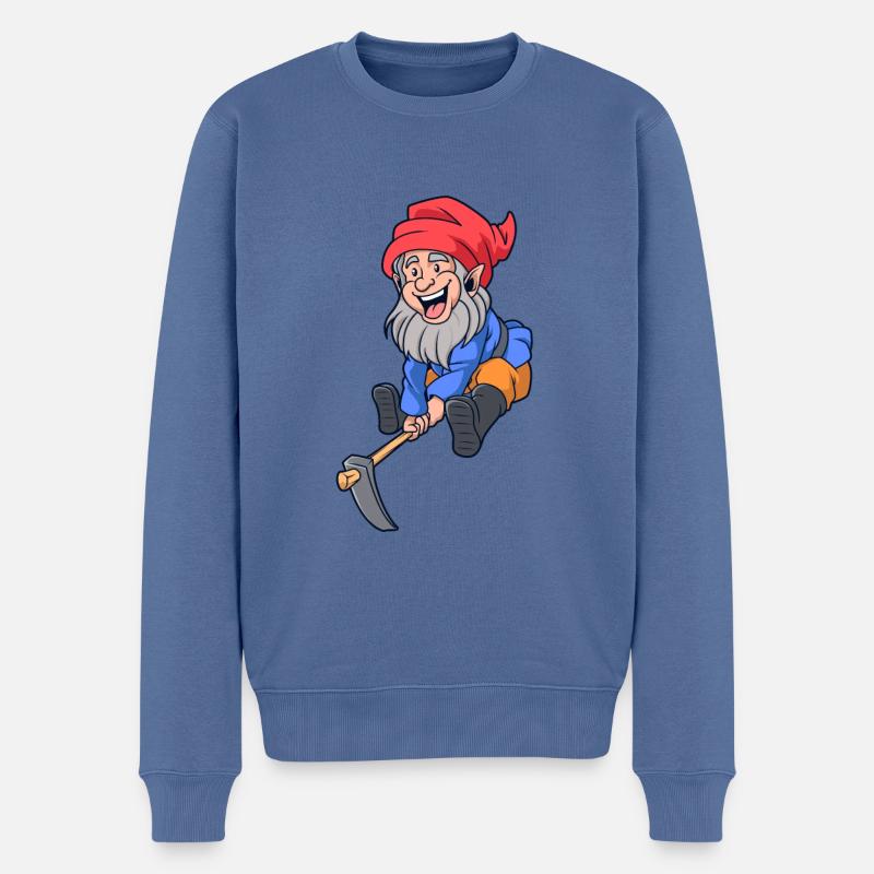 Nain de jardin avec houe - Pull Premium bio Homme - bleu pigeon