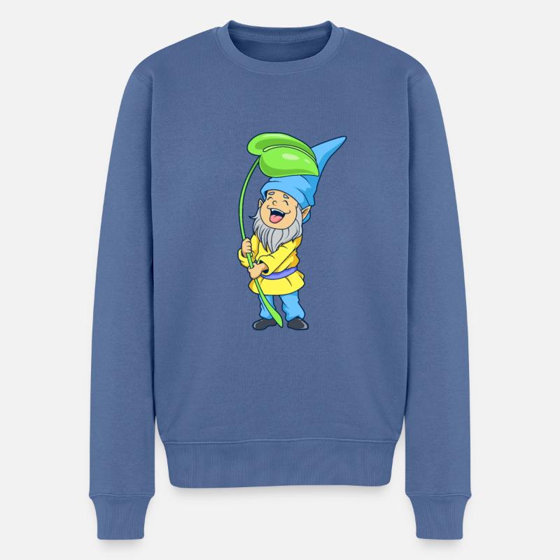 Nain de jardin avec feuille - Pull Premium bio Homme - bleu pigeon