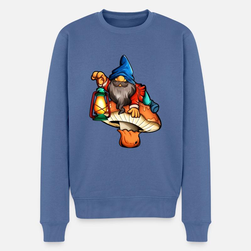 Nain de jardin sur champignon - Pull Premium bio Homme - bleu pigeon