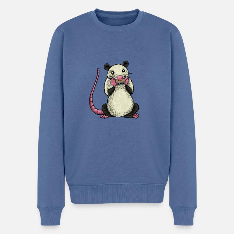 L’opossum joue de l’harmonica - Pull Premium bio Homme - bleu pigeon