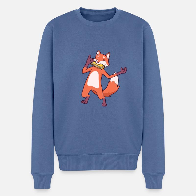 Fox joue de l’harmonica - Pull Premium bio Homme - bleu pigeon