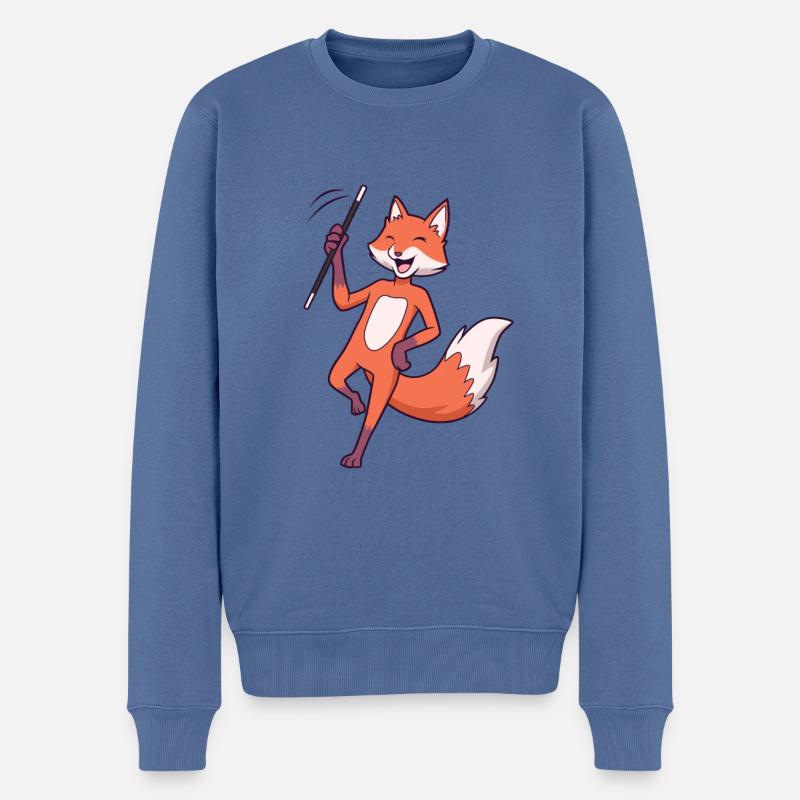 Renard comique virevoltant - Pull Premium bio Homme - bleu pigeon