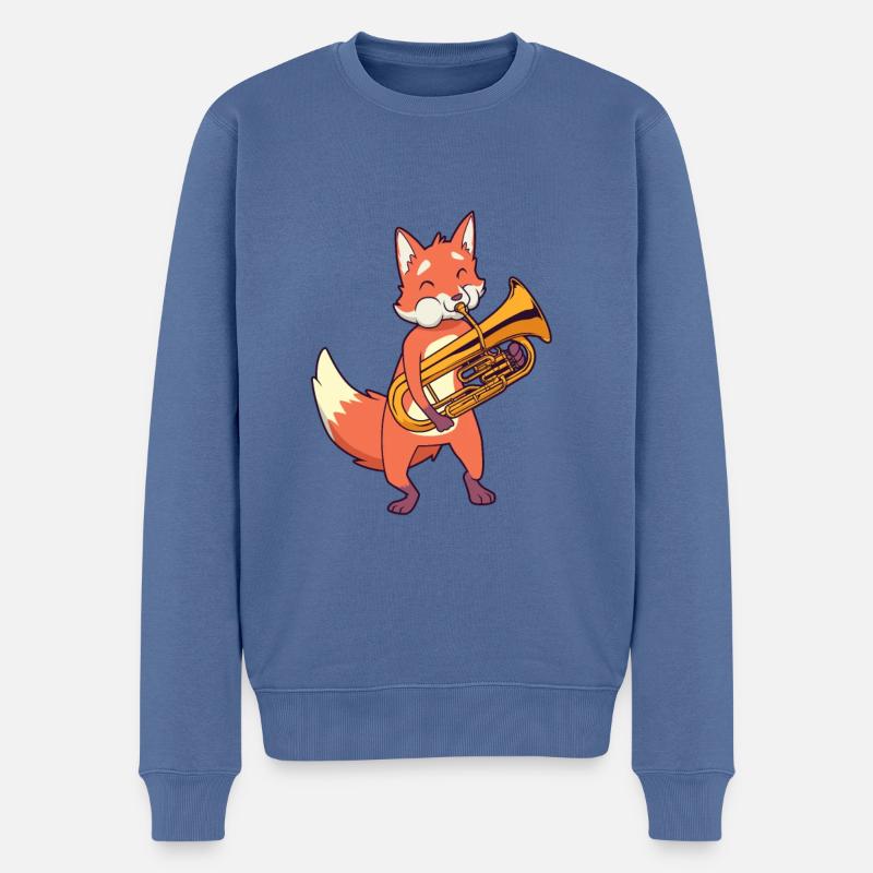 Cartoon Fuchs spielt Euphonium - Männer Premium Bio Pullover - Taubenblau