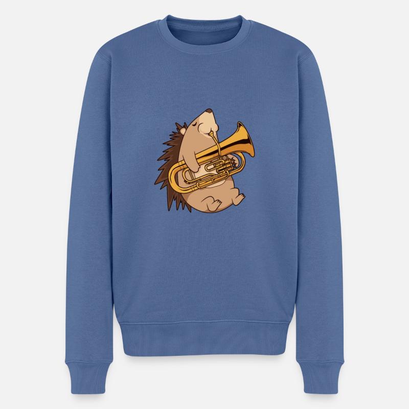 Cartoon Igel spielt Euphonium - Männer Premium Bio Pullover - Taubenblau
