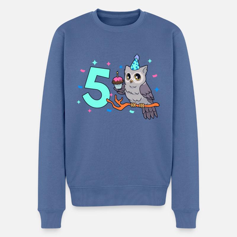 Mit Eule - Kinder Geburtstag 5 Jahre - Männer Premium Bio Pullover - Taubenblau