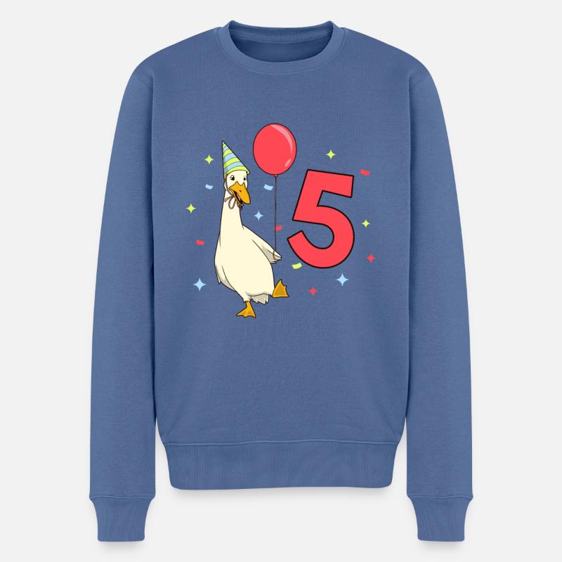 Avec Running Duck - Anniversaire des enfants 5 ans - Pull Premium bio Homme - bleu pigeon