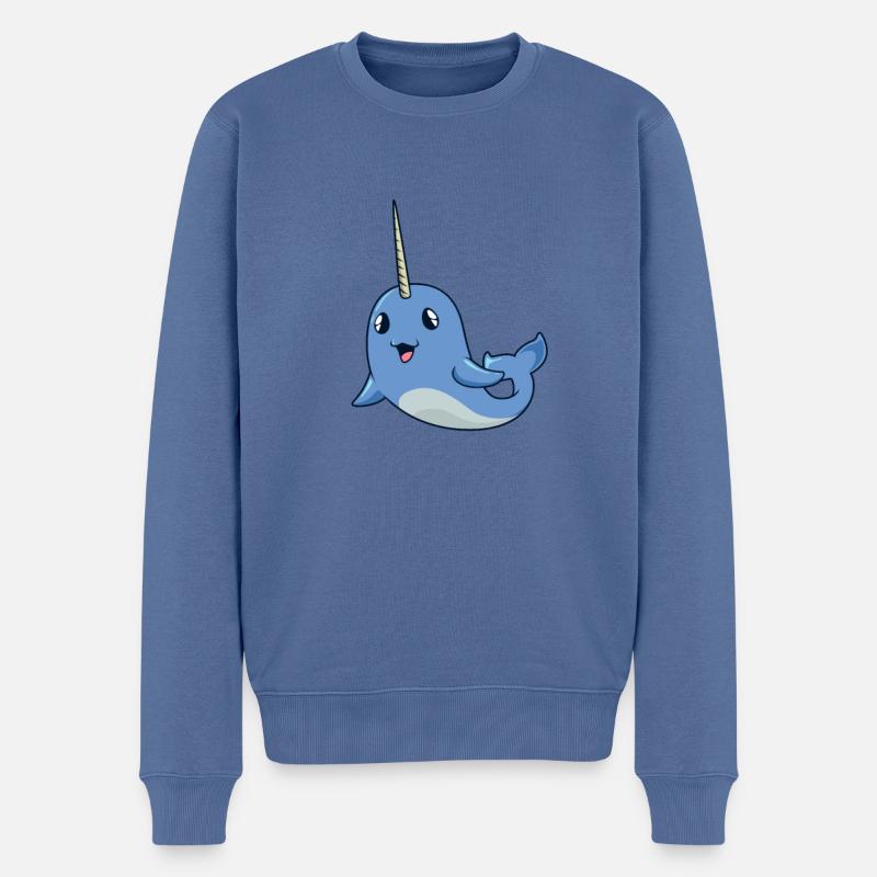 Kawaii Whale - Narval - Pull Premium bio Homme - bleu pigeon