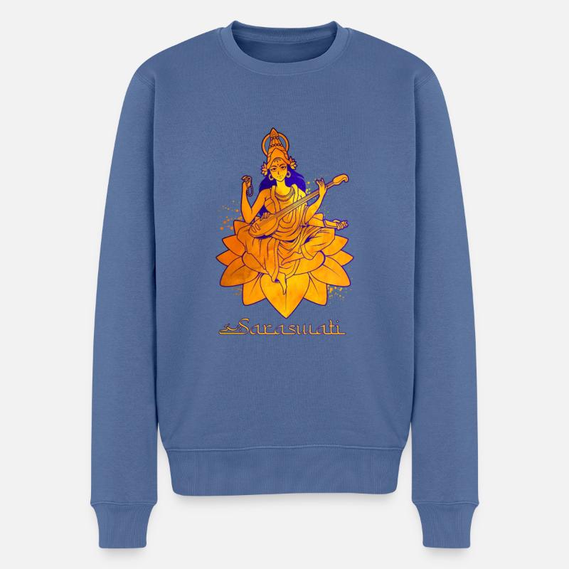Hindu Gott - Saraswati - Männer Premium Bio Pullover - Taubenblau