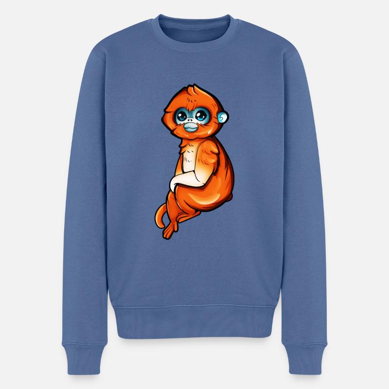 Zeichnung eines Stumpfnasenaffen - Männer Premium Bio Pullover - Taubenblau