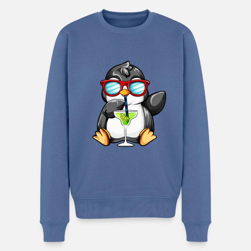 Pingouin comique dégustant un cocktail - Pull Premium bio Homme - bleu pigeon