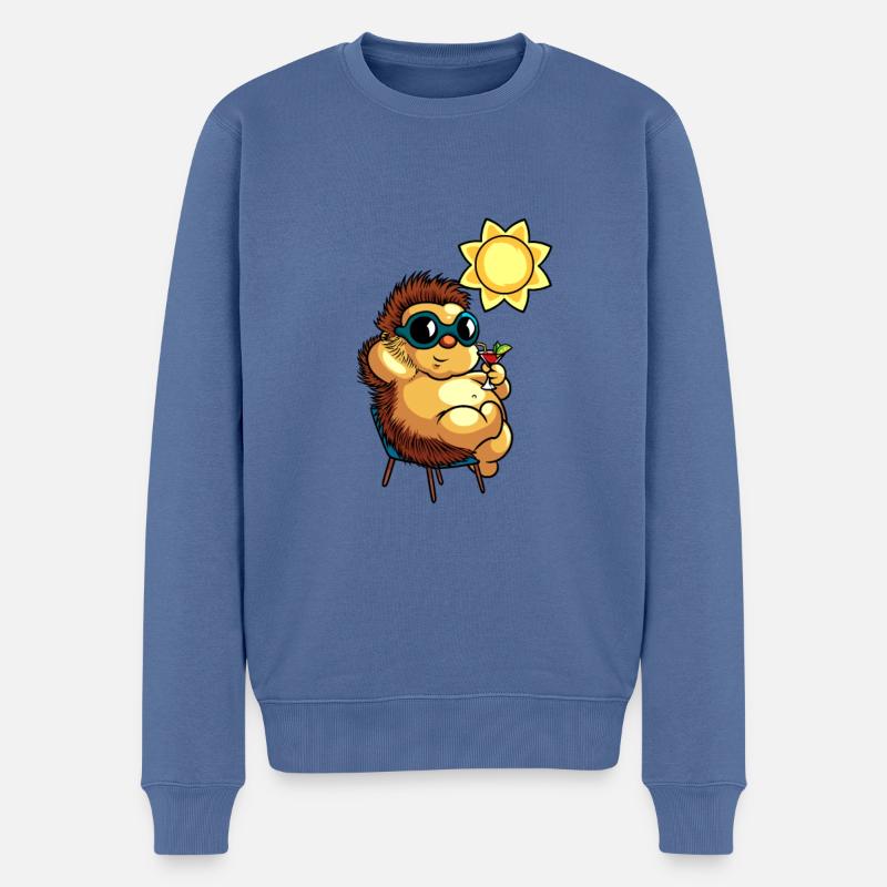 Comic Igel genießt einen Cocktail - Männer Premium Bio Pullover - Taubenblau