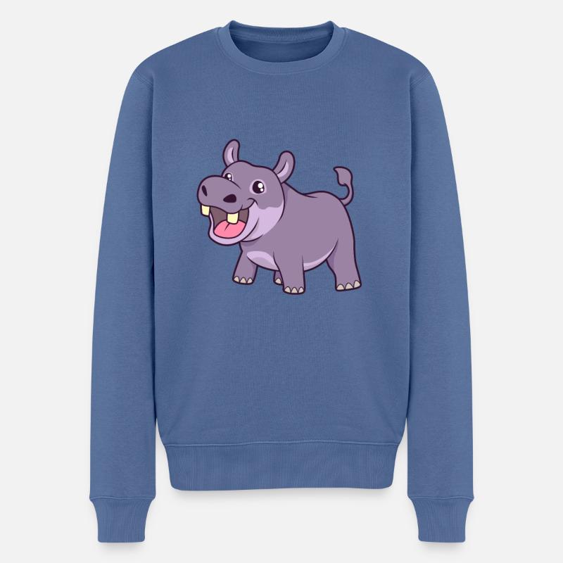Kawaii Nilpferd - Männer Premium Bio Pullover - Taubenblau