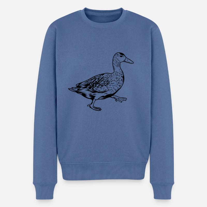 Dessin au trait - Canard - Pull Premium bio Homme - bleu pigeon