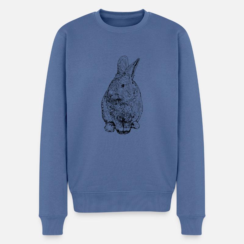 Dessin au trait - Lapin - Pull Premium bio Homme - bleu pigeon