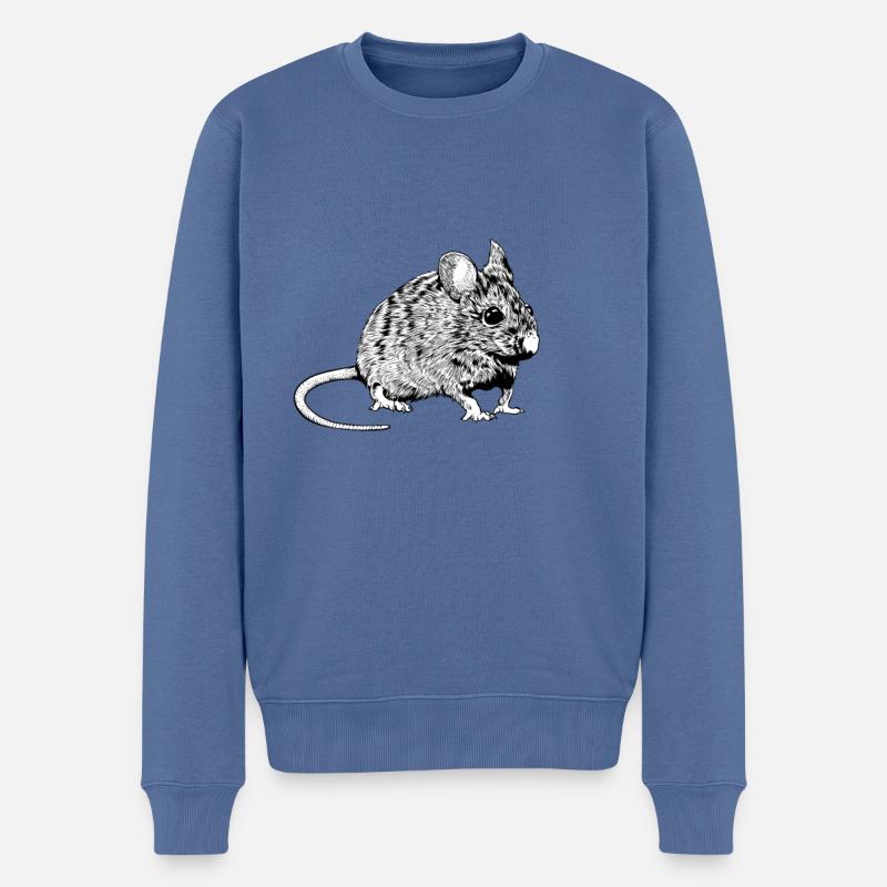 Schwarz-Weiß-Zeichnung - Maus - Männer Premium Bio Pullover - Taubenblau
