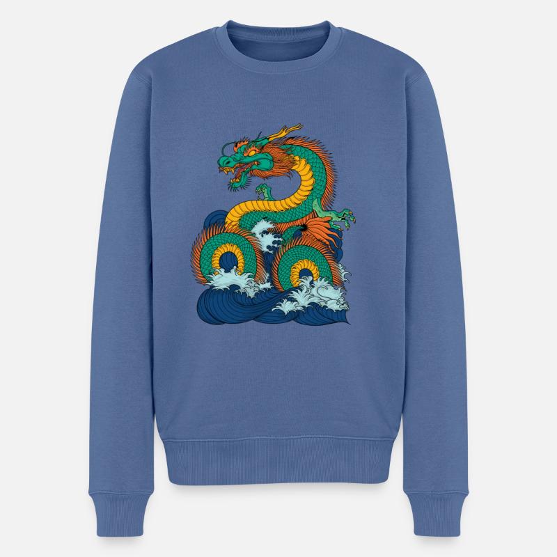 Japanischer Meeresgott Ryujin - Männer Premium Bio Pullover - Taubenblau