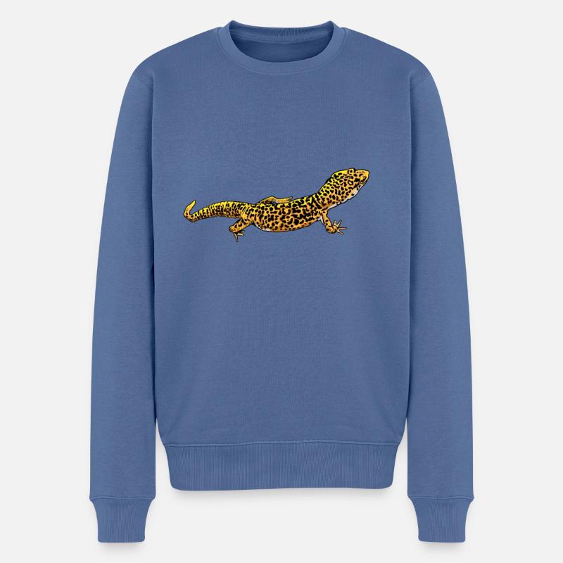 Dessin - Gecko léopard - Pull Premium bio Homme - bleu pigeon
