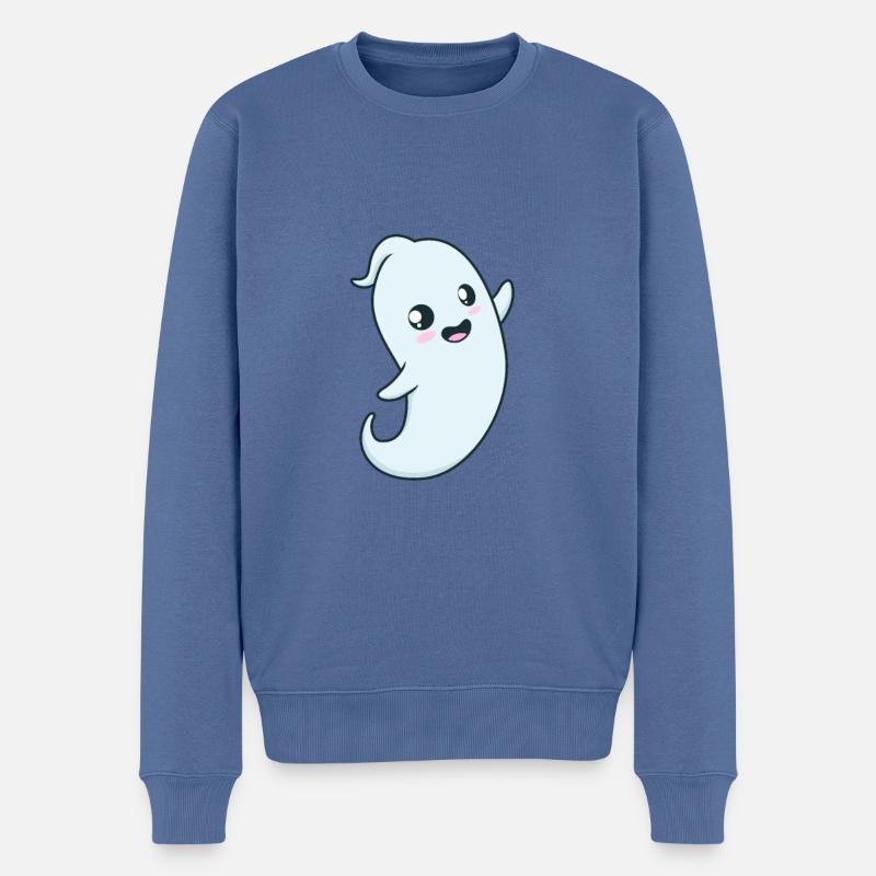 Dessin animé Kawaii Ghost - Pull Premium bio Homme - bleu pigeon