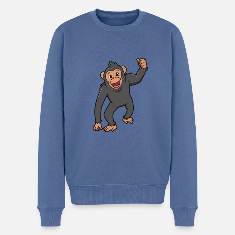 Kawaii Schimpanse - Männer Premium Bio Pullover - Taubenblau