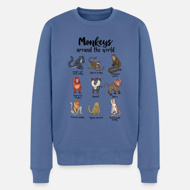 Singes du monde - Singes - Pull Premium bio Homme - bleu pigeon