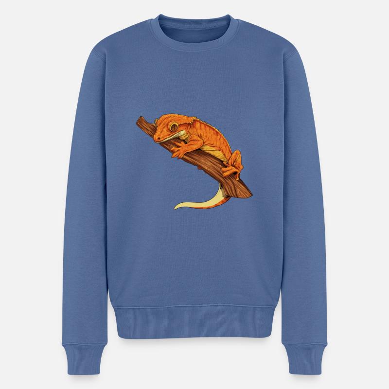 Dessin - Kronengecko - Pull Premium bio Homme - bleu pigeon