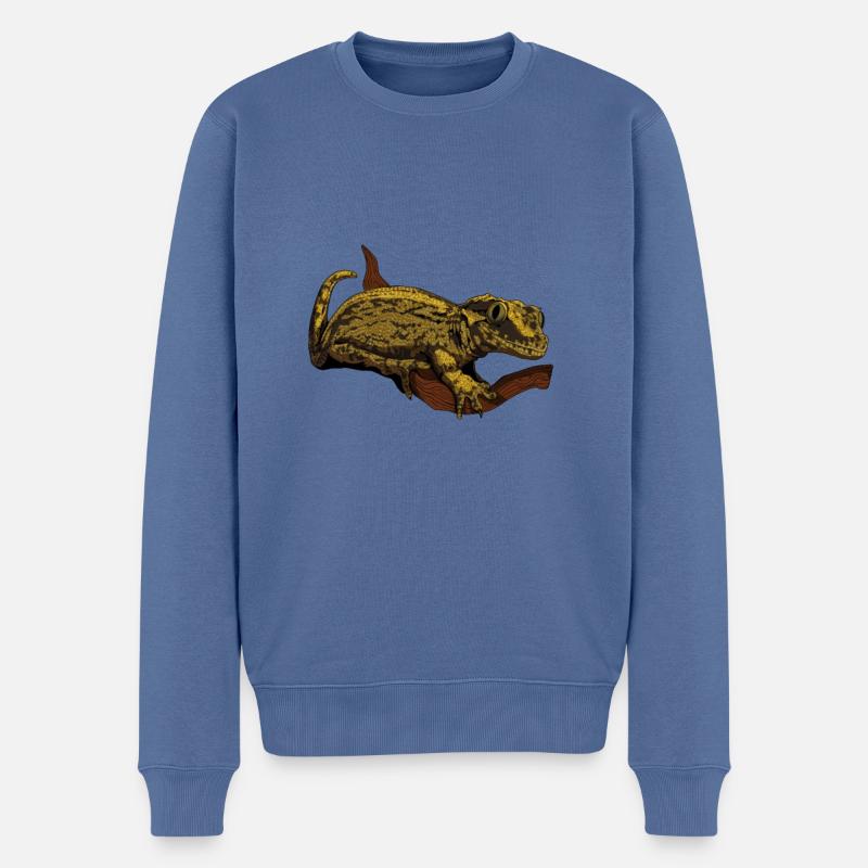 Dessin - Gecko à tête muette - Pull Premium bio Homme - bleu pigeon