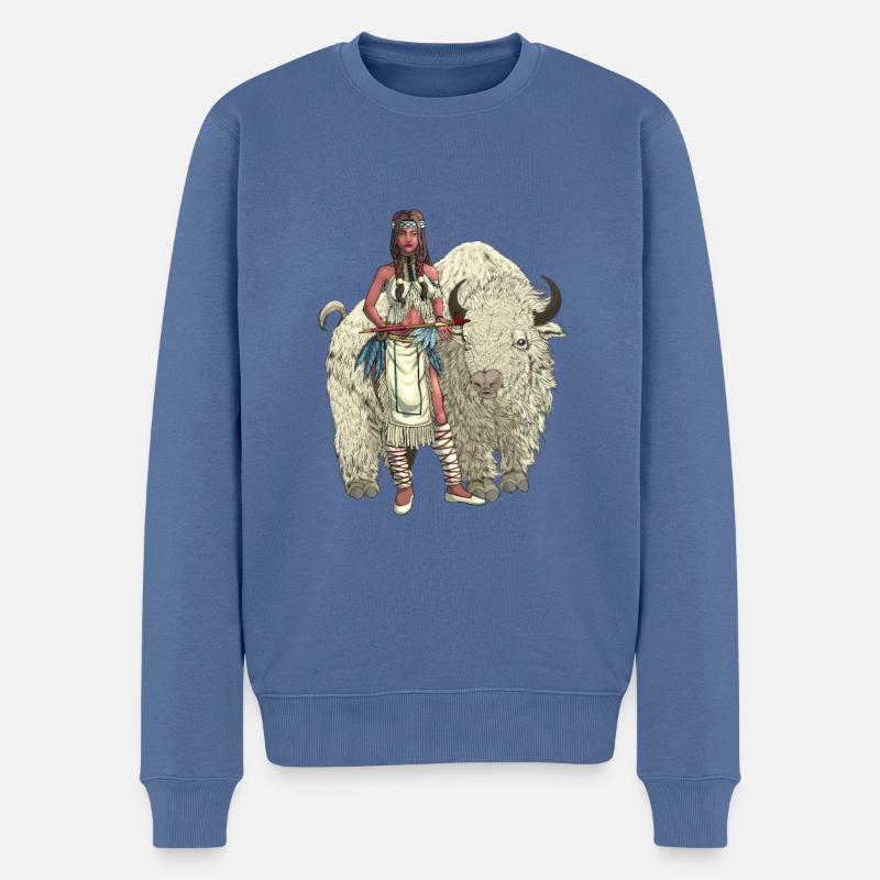 White Buffalo Woman - Männer Premium Bio Pullover - Taubenblau