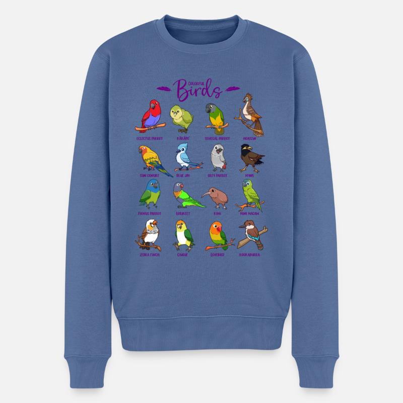 Différents oiseaux de dessin animé - Pull Premium bio Homme - bleu pigeon