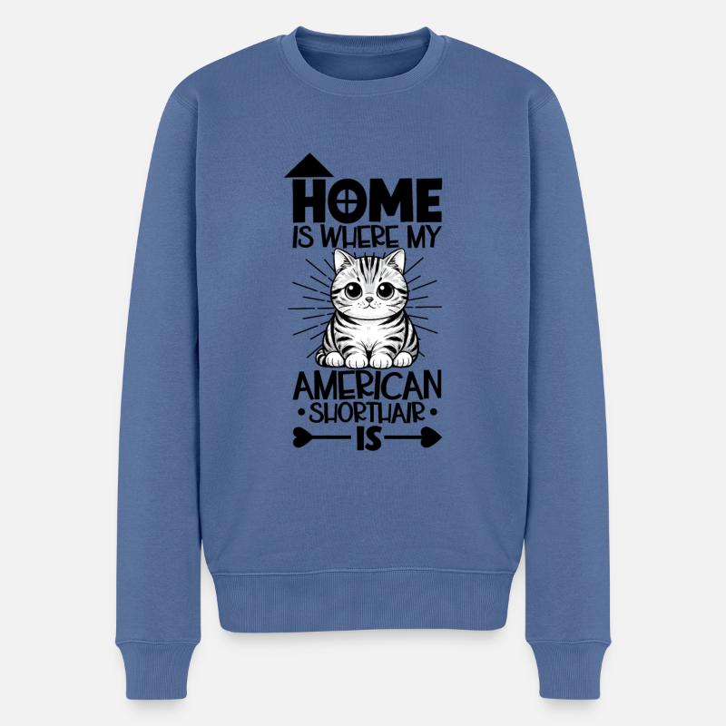 Zuhause - Amerikanisch Kurzhaar - Männer Premium Bio Pullover - Taubenblau