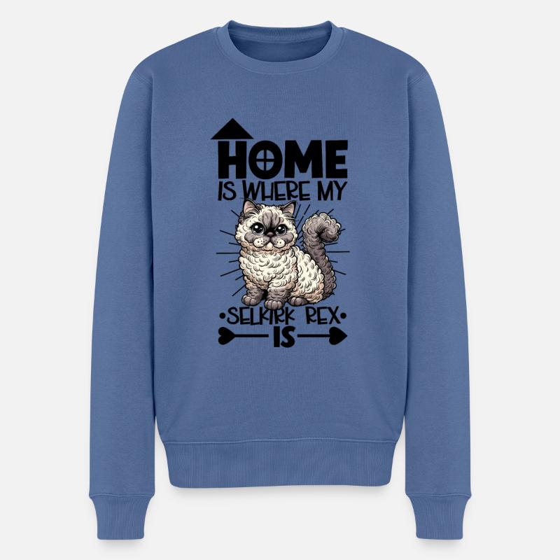 Zuhause - Selkirk Rex - Männer Premium Bio Pullover - Taubenblau