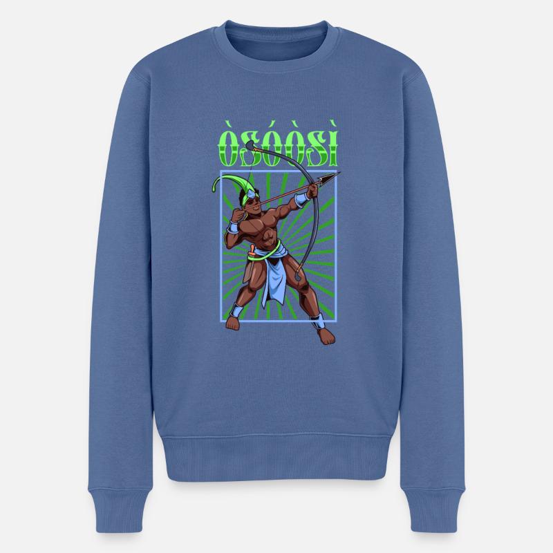 Dieu Yoruba - Oshosi - Pull Premium bio Homme - bleu pigeon