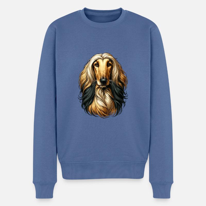 Visage de chien - Lévrier afghan - Pull Premium bio Homme - bleu pigeon