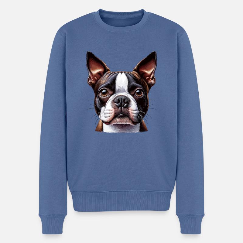 Hundegesicht - Boston Terrier - Männer Premium Bio Pullover - Taubenblau