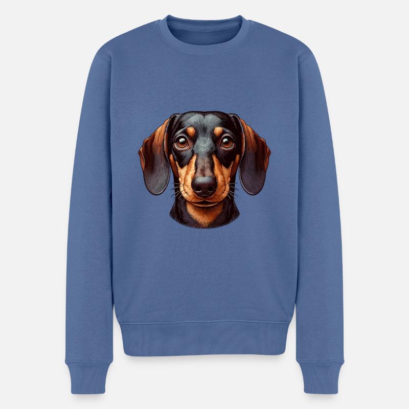Visage de chien - Teckel - Pull Premium bio Homme - bleu pigeon