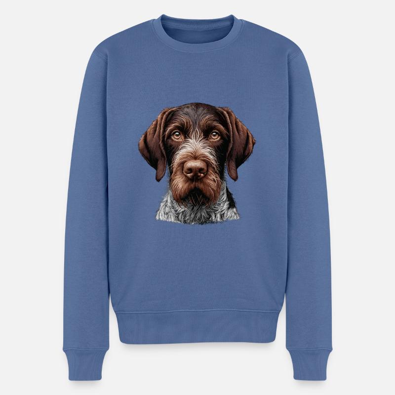 Visage de chien - Stichelhaar allemand - Pull Premium bio Homme - bleu pigeon