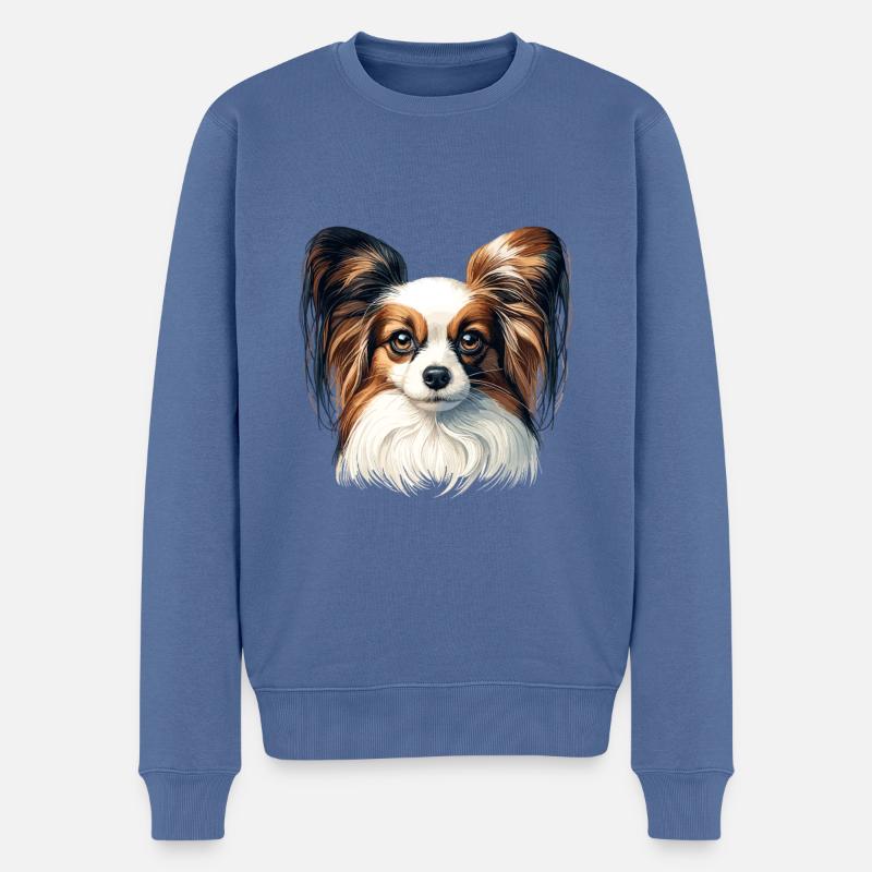 Visage de chien - Papillon - Pull Premium bio Homme - bleu pigeon