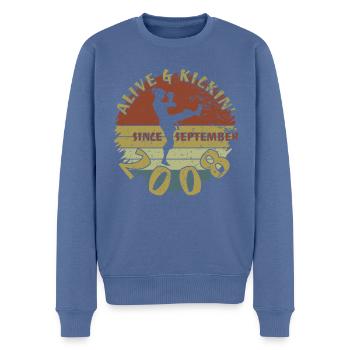 16. Geburtstag Alive and kickin since 09/2008 - Männer Premium Bio Pullover - Taubenblau - Vorne - Nico (187cm)