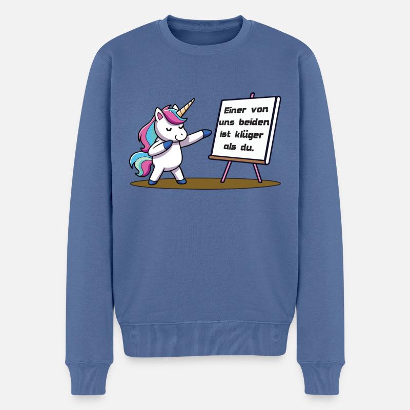 Kluges Einhorn - Männer Premium Bio Pullover - Taubenblau