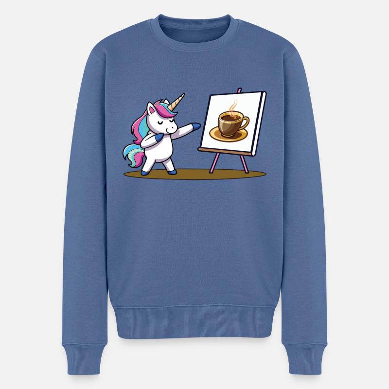 Kaffee - Einhorn - Männer Premium Bio Pullover - Taubenblau