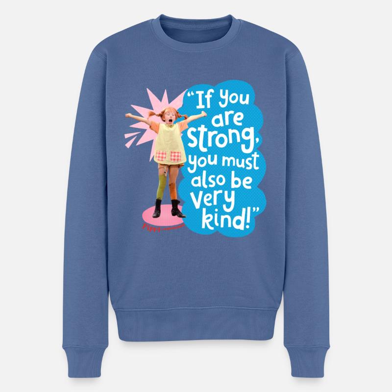 Pippi Langstrumpf Gestreckte Pippi Mit Spruch - Männer Premium Bio Pullover - Taubenblau